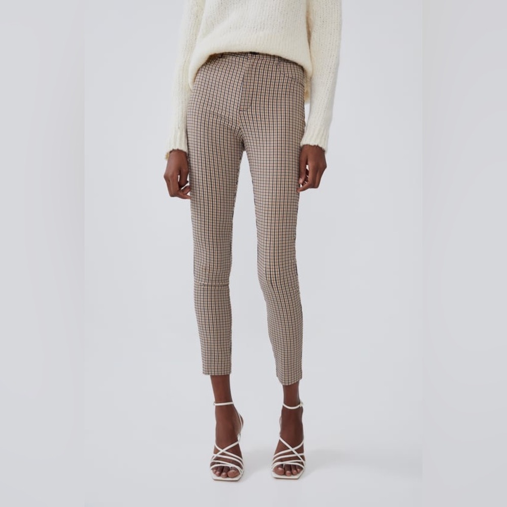 Zara Women’s High Waist Plaid Black, White & Brown Leggings/Pants- Size Small